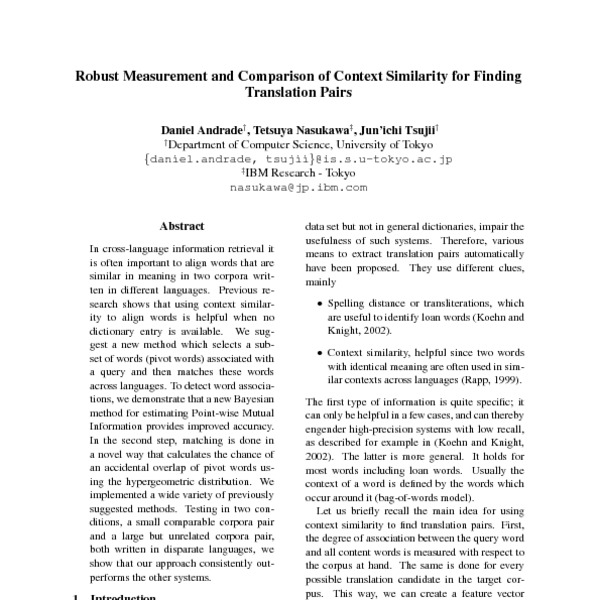 Robust Measurement And Comparison Of Context Similarity For