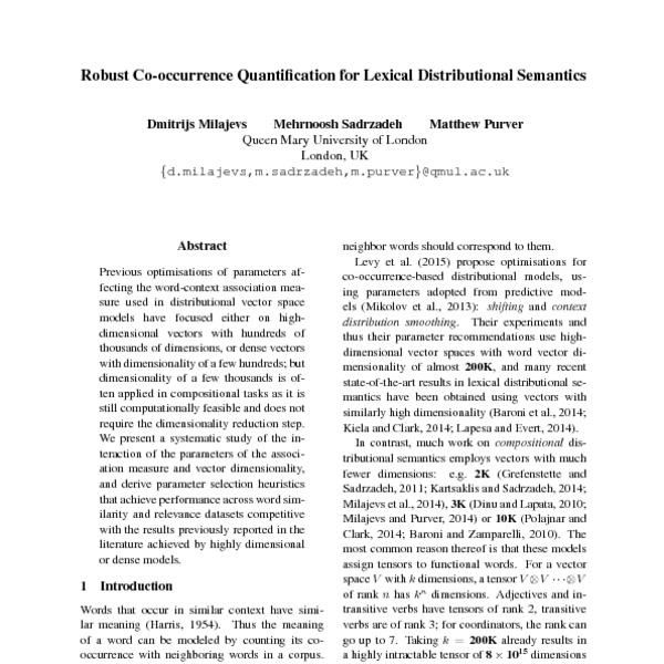 Robust Co Occurrence Quantification For Lexical Distributional