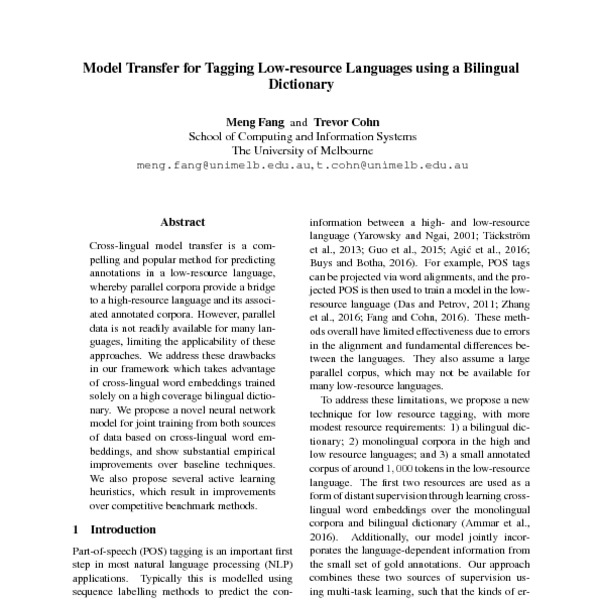 Model Transfer for Tagging Low-resource Languages using a Bilingual ...